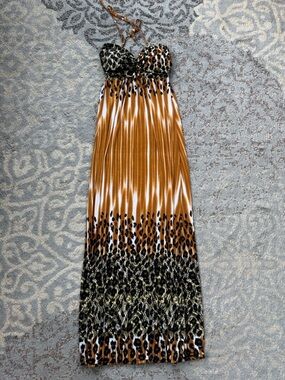 Chesley Y2K Halter Leopard Paisley Print Maxi Dress Small